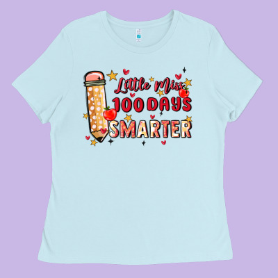 Little Miss 100 Days Smarter Ladies Tee Designed By Maliassmallbusiness