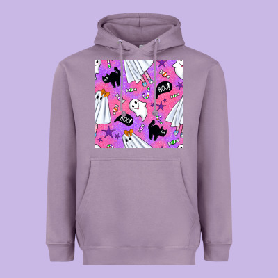 Cute Ghost Halloween Seamless Pattern Heavyweight Hoodie Designed By Bundleandbundleshop