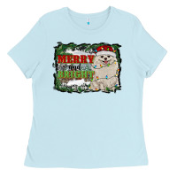 Baby Blue merry and bright pomeranian Ladies Tee - RanaPortraitStore