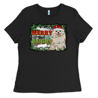 Black merry and bright pomeranian Ladies Tee - RanaPortraitStore