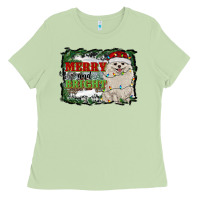 Matcha merry and bright pomeranian Ladies Tee - RanaPortraitStore