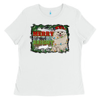 White merry and bright pomeranian Ladies Tee - RanaPortraitStore