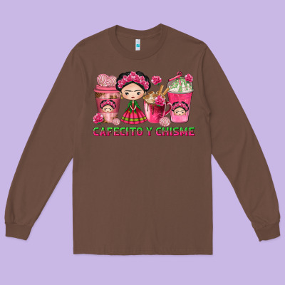 Cafecito Y Chisme Coffee Cups Long Sleeve Tee Designed By Texasbilliewilder