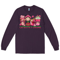 Plum Cafecito y Chisme Coffee Cups Long Sleeve Tee - texasbilliewilder