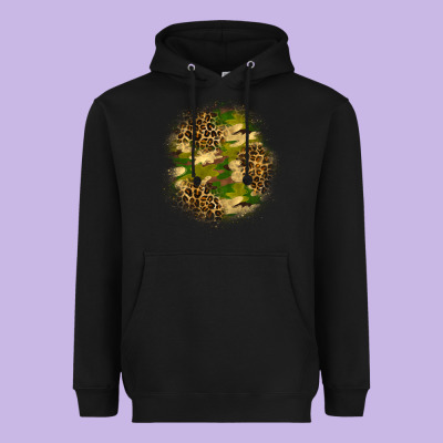Camouflage And Leopard Patch Heavyweight Hoodie Designed By Bundleandbundleshop