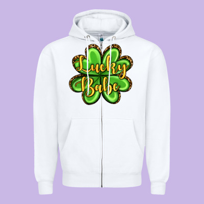 St. Patrick's Lucky Babe Zipper Hoodie Designed By Oliviacreatesart