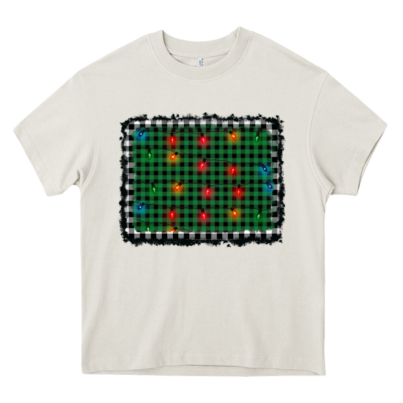 Christmas Buffalo Plaid And Lights Background Heavy Core Tee by AdoDesignShop | Teevron