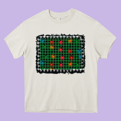 Christmas Buffalo Plaid And Lights Background Heavy Core Tee Designed By Adodesignshop