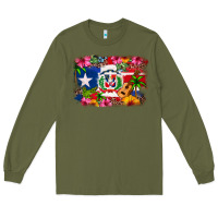 Army Green Dominican Republic and Puerto Rico Flag Long Sleeve Tee - texasbilliewilder