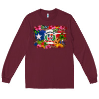 Burgundy Dominican Republic and Puerto Rico Flag Long Sleeve Tee - texasbilliewilder
