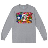 Heather Grey Dominican Republic and Puerto Rico Flag Long Sleeve Tee - texasbilliewilder