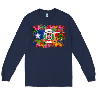 Navy Dominican Republic and Puerto Rico Flag Long Sleeve Tee - texasbilliewilder