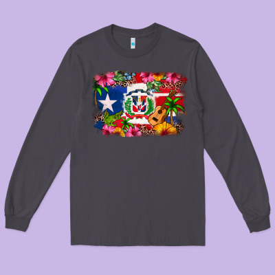 Dominican Republic And Puerto Rico Flag Long Sleeve Tee Designed By Texasbilliewilder
