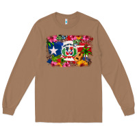 Toasted Coconut Dominican Republic and Puerto Rico Flag Long Sleeve Tee - texasbilliewilder