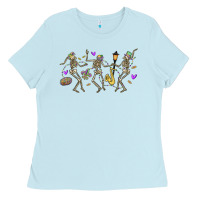 Baby Blue dancing skeletons mardi gras Ladies Tee - MaliasSmallBusiness