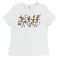 White dancing skeletons mardi gras Ladies Tee - MaliasSmallBusiness