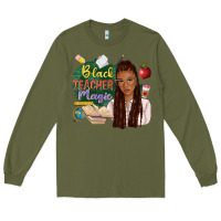 Army Green black teacher magic with afro Long Sleeve Tee - NancyCooperArtShop