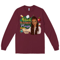 Burgundy black teacher magic with afro Long Sleeve Tee - NancyCooperArtShop