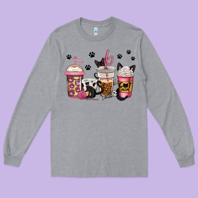 Cat Mom Coffee Long Sleeve Tee Designed By Jasminsmagicworld