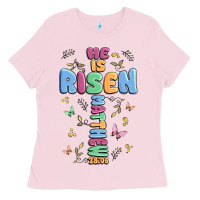 Bubblegum Pink he is risen cross Ladies Tee - MaliasSmallBusiness