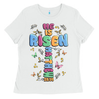White he is risen cross Ladies Tee - MaliasSmallBusiness
