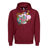 Burgundy Easter Day Western Easter hearts Zipper Hoodie - OliviaCreatesArt