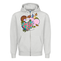Dove Grey Easter Day Western Easter hearts Zipper Hoodie - OliviaCreatesArt