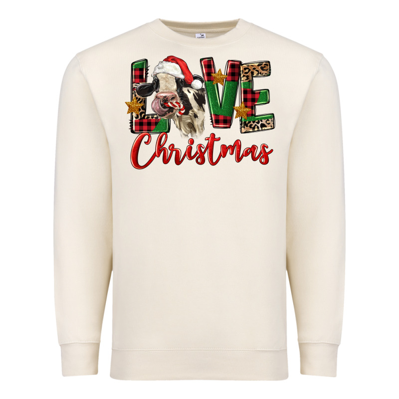 Love Christmas Holstein Heifer Premium Sweatshirt by FaDigitalArtStudio | Teevron