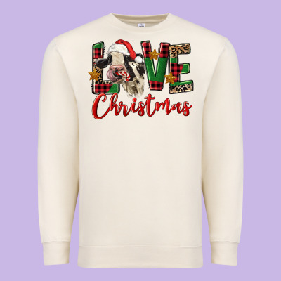 Love Christmas Holstein Heifer Premium Sweatshirt Designed By Fadigitalartstudio