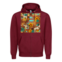 Burgundy Western Horse Sunflowers Gemstone Seamless Pattern Zipper Hoodie - FaDigitalArtStudio