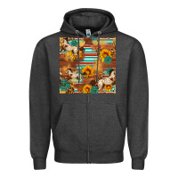 Charcoal Heather Western Horse Sunflowers Gemstone Seamless Pattern Zipper Hoodie - FaDigitalArtStudio