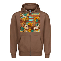 Chestnut Western Horse Sunflowers Gemstone Seamless Pattern Zipper Hoodie - FaDigitalArtStudio