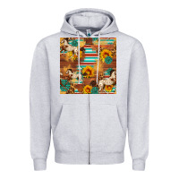 Heather Grey Western Horse Sunflowers Gemstone Seamless Pattern Zipper Hoodie - FaDigitalArtStudio