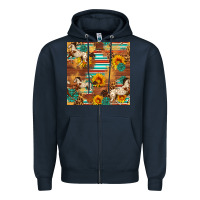 Navy Western Horse Sunflowers Gemstone Seamless Pattern Zipper Hoodie - FaDigitalArtStudio