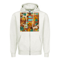 Oatmeal Heather Western Horse Sunflowers Gemstone Seamless Pattern Zipper Hoodie - FaDigitalArtStudio