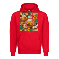 Red Western Horse Sunflowers Gemstone Seamless Pattern Zipper Hoodie - FaDigitalArtStudio