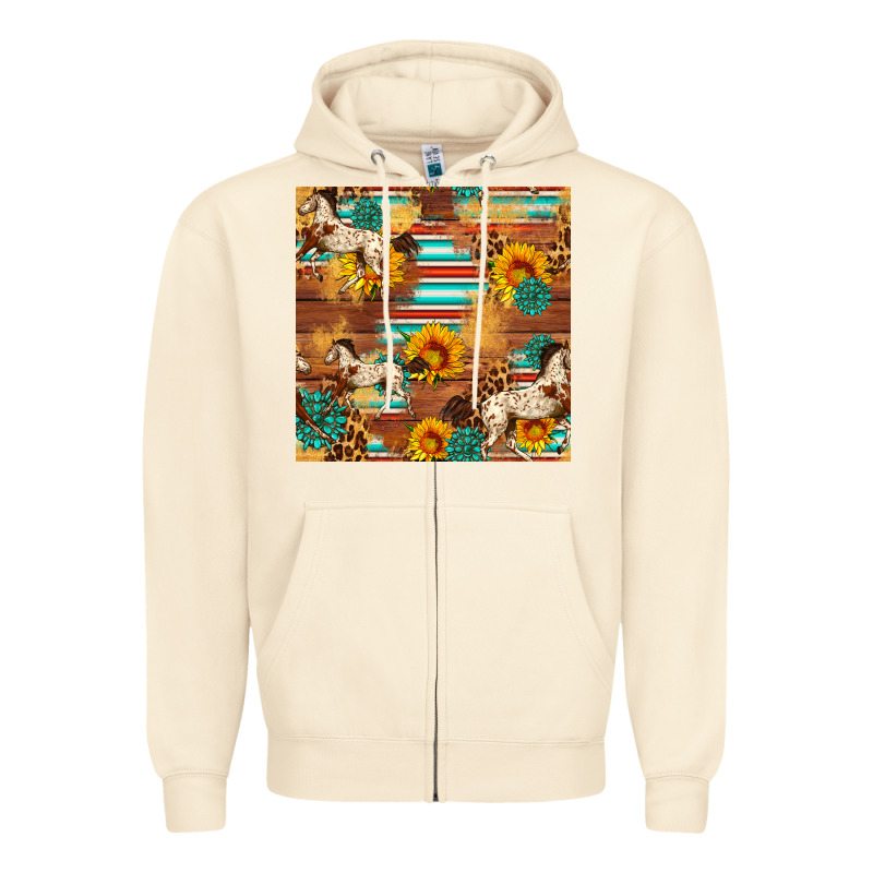 Western Horse Sunflowers Gemstone Seamless Pattern Zipper Hoodie by FaDigitalArtStudio | Teevron