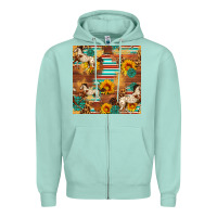 Seafoam Western Horse Sunflowers Gemstone Seamless Pattern Zipper Hoodie - FaDigitalArtStudio