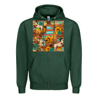 Sports Green Western Horse Sunflowers Gemstone Seamless Pattern Zipper Hoodie - FaDigitalArtStudio