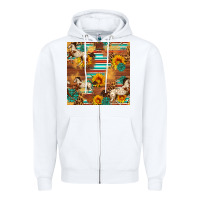 White Western Horse Sunflowers Gemstone Seamless Pattern Zipper Hoodie - FaDigitalArtStudio