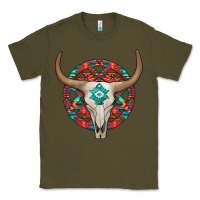 Army Green turquoise aztec bullskull Classic Tee - JahusDesignShop