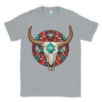 Heather Grey turquoise aztec bullskull Classic Tee - JahusDesignShop