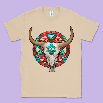 Turquoise Aztec Bullskull Classic Tee Designed By Jahusdesignshop