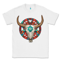 White turquoise aztec bullskull Classic Tee - JahusDesignShop