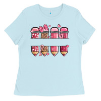 Baby Blue custom name valentine's day school pencils Ladies Tee - MaliasSmallBusiness