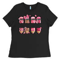 Black custom name valentine's day school pencils Ladies Tee - MaliasSmallBusiness