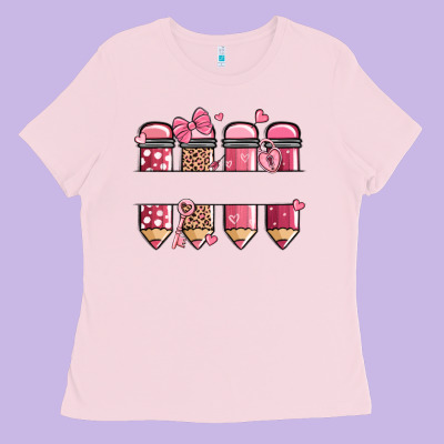 Custom Name Valentine's Day School Pencils Ladies Tee Designed By Maliassmallbusiness