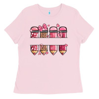 Bubblegum Pink custom name valentine's day school pencils Ladies Tee - MaliasSmallBusiness