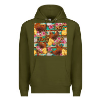 Army Green chicken and chicks with flowers seamless pattern Premium Hoodie - FaDigitalArtStudio