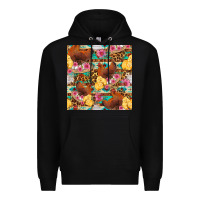 Black chicken and chicks with flowers seamless pattern Premium Hoodie - FaDigitalArtStudio